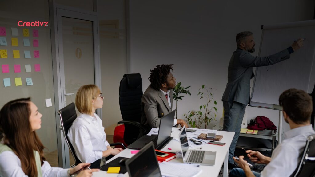 B2B sales team reviewing strategic pipeline data during a planning session