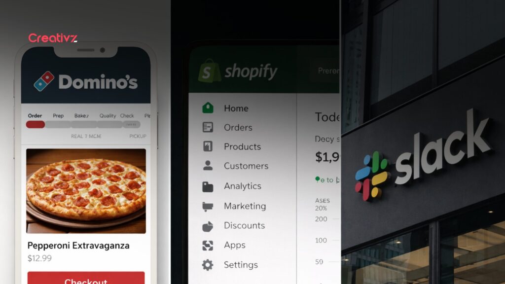 Domino's digital ordering system Shopify merchant platform and Slack conversion system as revenue system examples