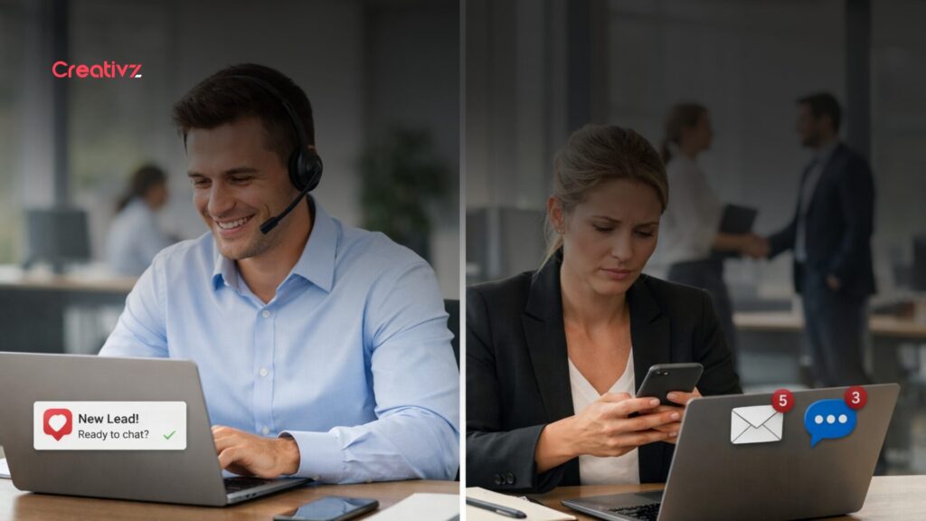 Comparison of fast vs slow lead response time, showing how immediate replies win more sales opportunities
