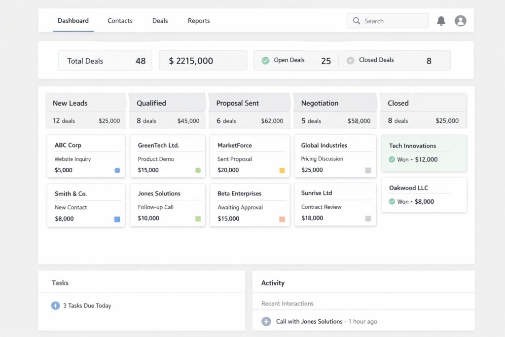 CRM pipeline showing deals stuck in stages without movement or updates