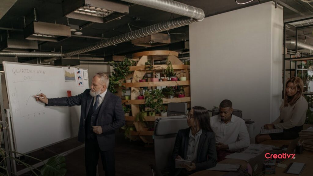 Startup founder confidently presenting and closing deals in an early-stage sales conversation.