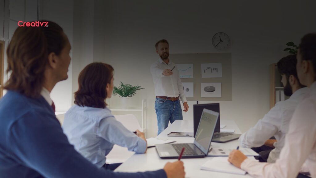 Delivery, account management, and sales teams collaborating on an existing client growth plan.